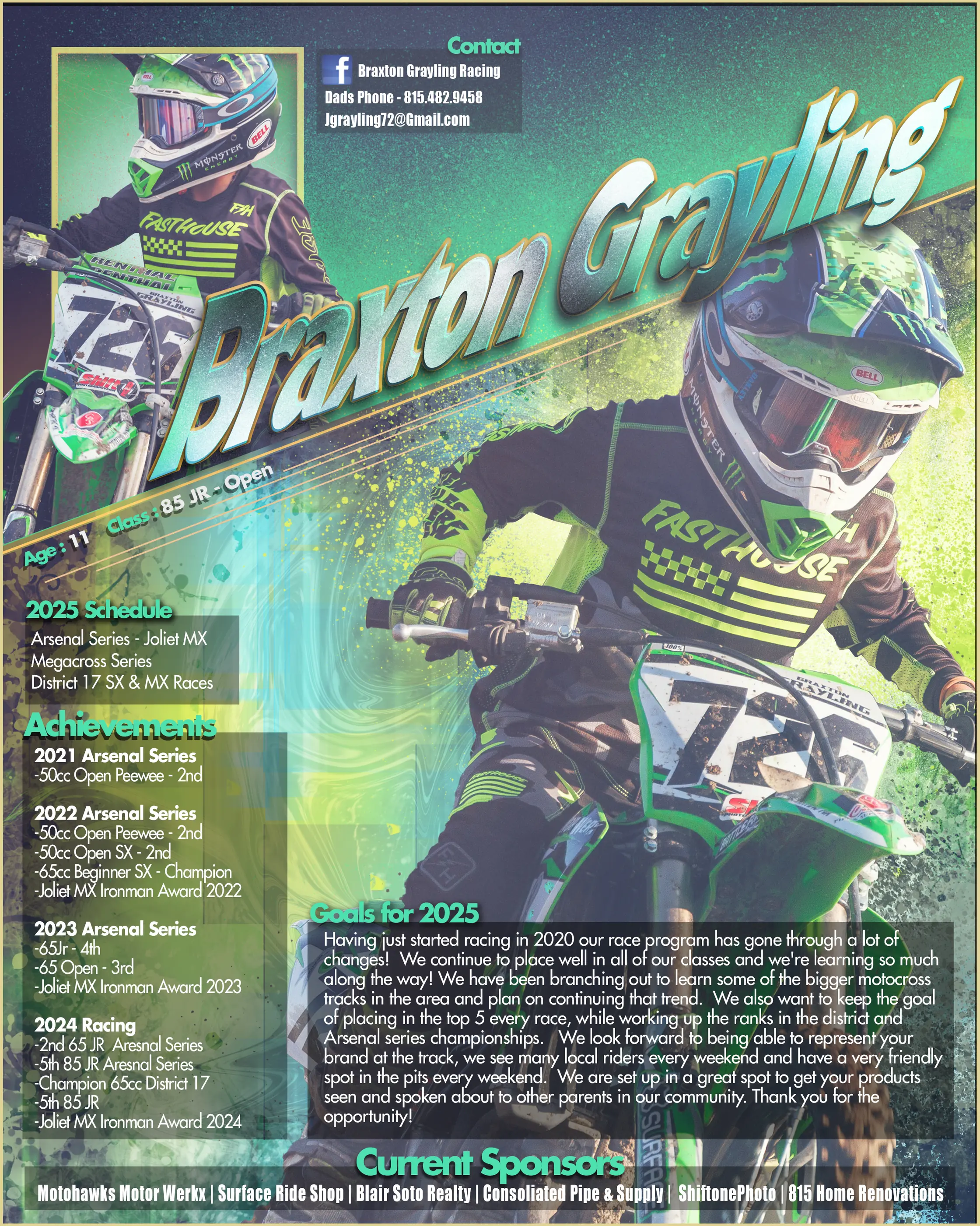 Professionally designed motocross sponsor résumé