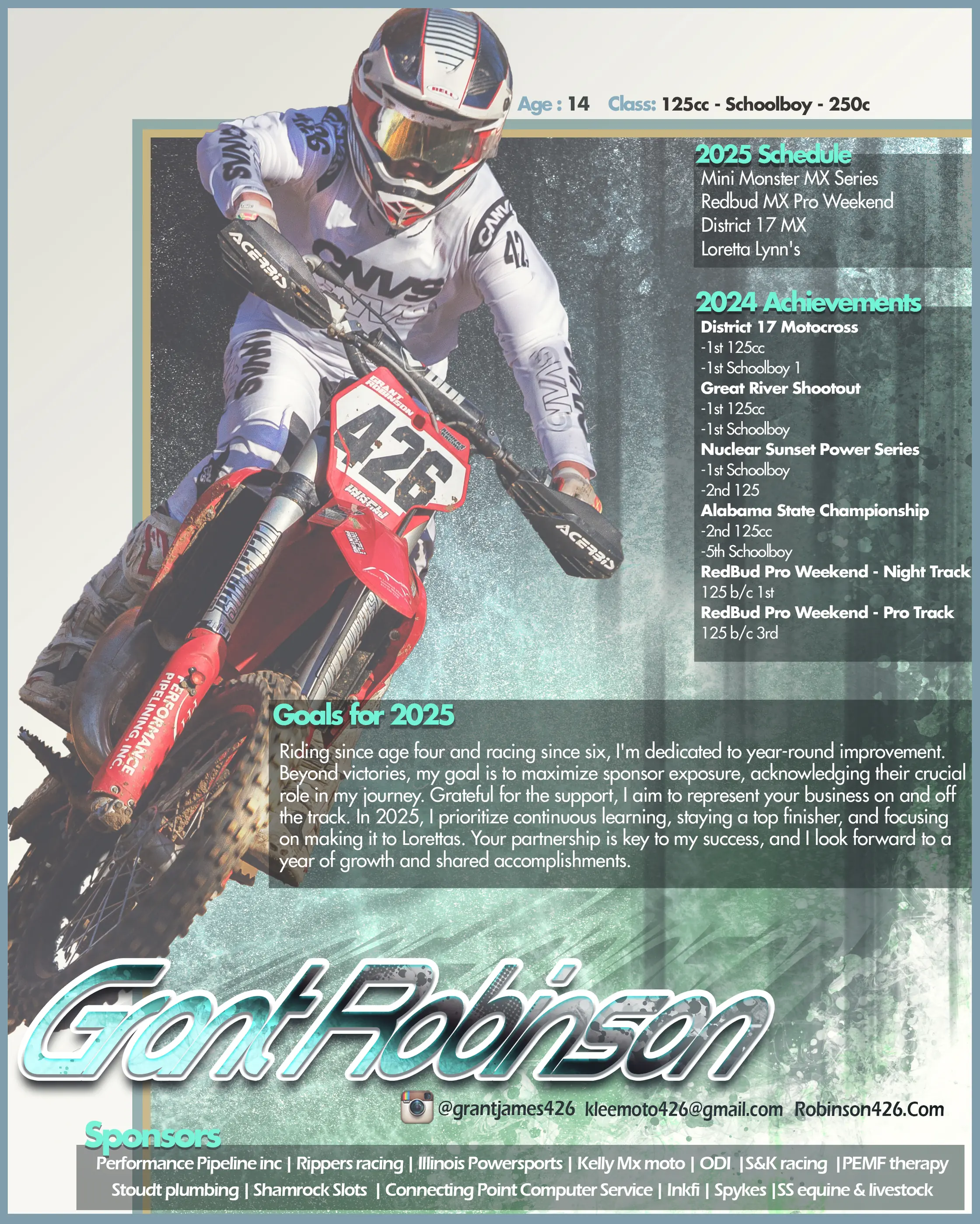 Motocross racer sponsor proposal and résumé layout