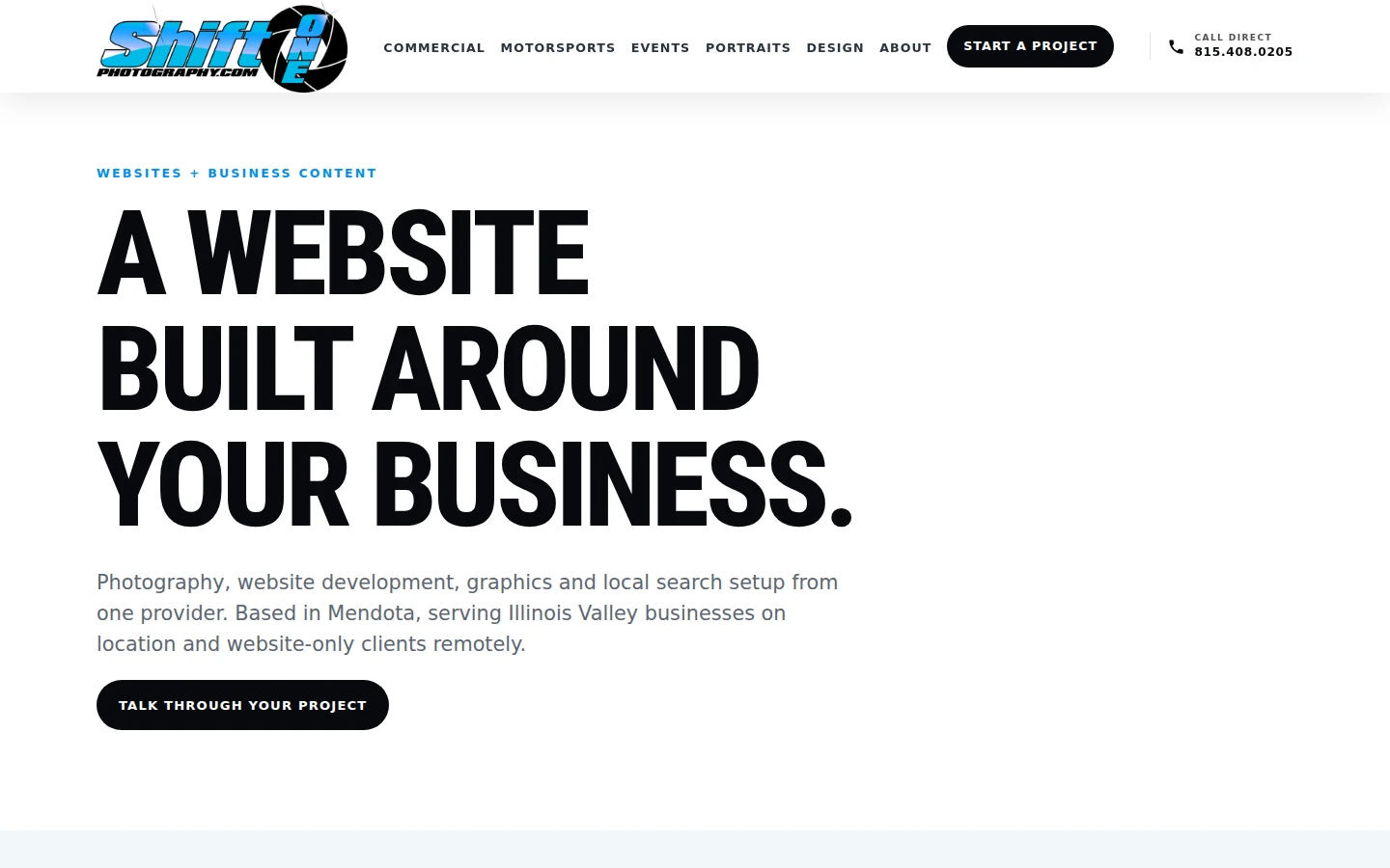 Screenshot from the existing Shift One Photography business services page
